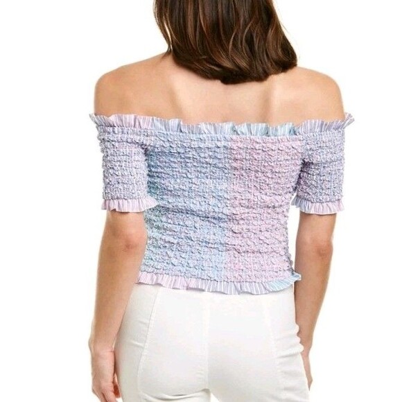 Petersyn NWT Kinsey Smocked Off-Shoulder Top REVOLVE M Blue Cottagecore Kidcore - Picture 2 of 12